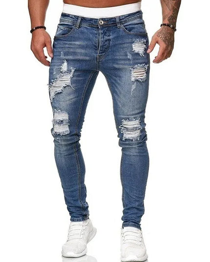 Ripped Jeans Men Skinny Slim Fit Blue Hip Hop Denim Trouser
