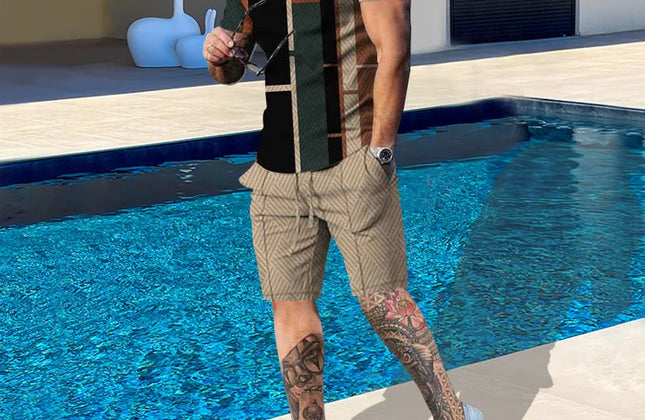 Casual Men Clothing Two Piece Set Shorts Summer T Shirt and Short Set Men