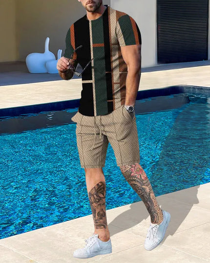 Casual Men Clothing Two Piece Set Shorts Summer T Shirt and Short Set Men