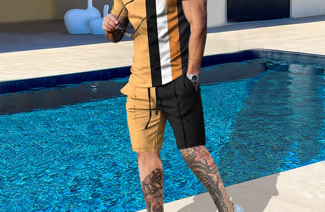 Casual Men Clothing Two Piece Set Shorts Summer T Shirt and Short Set Men