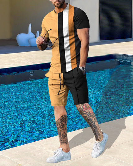 Casual Men Clothing Two Piece Set Shorts Summer T Shirt and Short Set Men