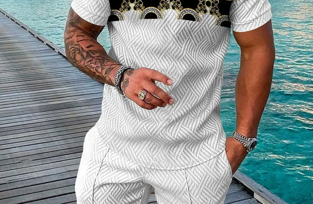 Casual Men Clothing Two Piece Set Shorts Summer T Shirt and Short Set Men
