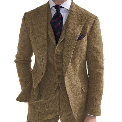 Gray Wool Tweed Winter Custom Men Suits Italian for Wedding Formal Groom