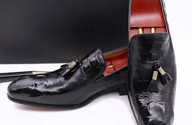 New Handmade Tassels Genuine Leather Loafers Shoes Crocodile Shoes for Wedding