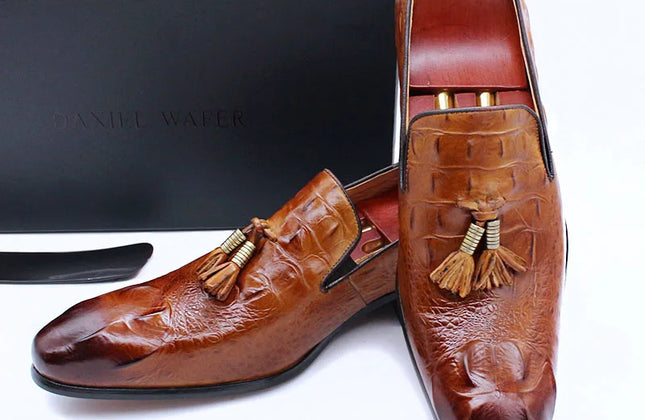 New Handmade Tassels Genuine Leather Loafers Shoes Crocodile Shoes for Wedding