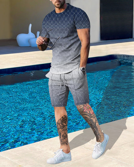 Casual Men Clothing Two Piece Set Shorts Summer T Shirt and Short Set Men