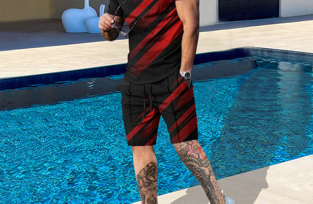 Casual Men Clothing Two Piece Set Shorts Summer T Shirt and Short Set Men