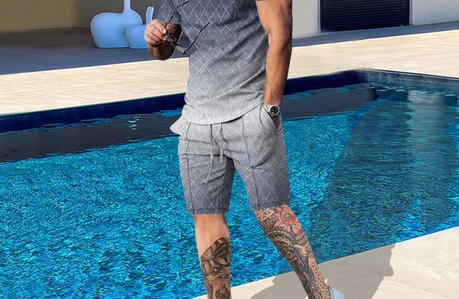 Casual Men Clothing Two Piece Set Shorts Summer T Shirt and Short Set Men