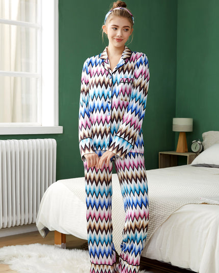 Designer Custom Color Printed Long Sleeve Silk  Pajamas Women Sleep Wear Pajamas