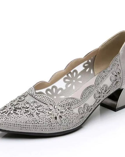 Crystal Mesh Leather Pumps