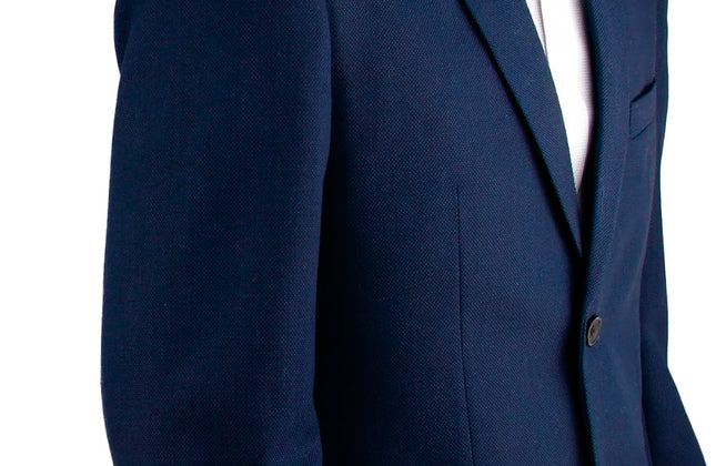 Navy Blue Nailhead Business Men Suits Custom Made Slim Fit Wool Blend