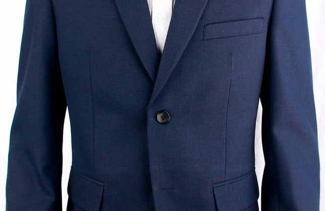 Navy Blue Nailhead Business Men Suits Custom Made Slim Fit Wool Blend