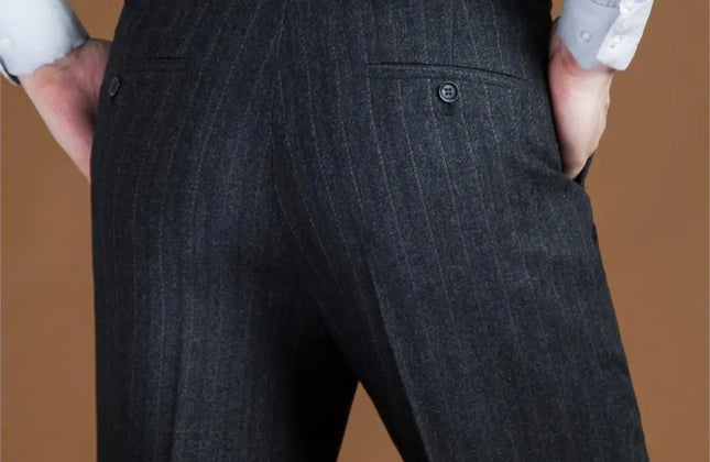 Cashmere Suit Pant for Men Loose Striped Hight Waist Wool Trousers Classic