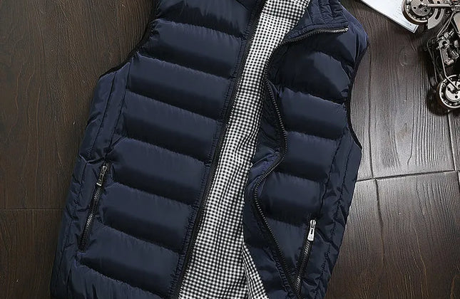 Men's Knitted Zip-Up Vest with Mandarin Collar