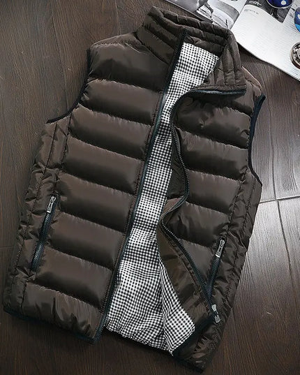 Men's Knitted Zip-Up Vest with Mandarin Collar