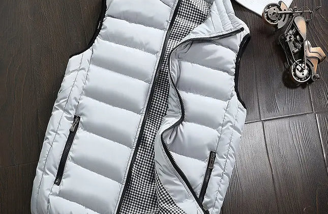 Men's Knitted Zip-Up Vest with Mandarin Collar
