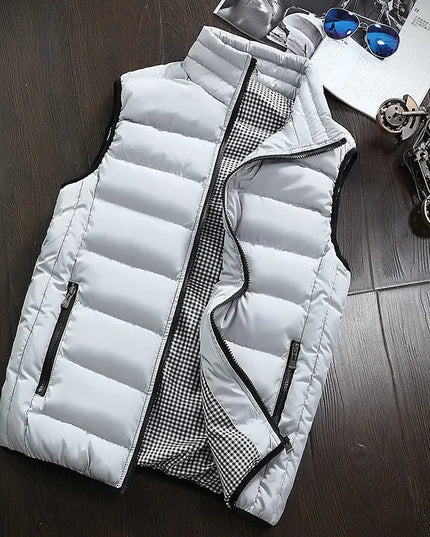 Men's Knitted Zip-Up Vest with Mandarin Collar