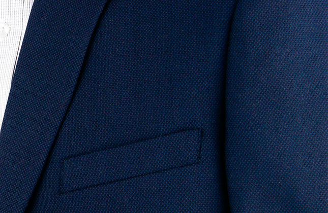 Navy Blue Nailhead Business Men Suits Custom Made Slim Fit Wool Blend