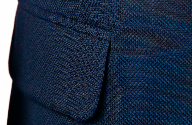 Navy Blue Nailhead Business Men Suits Custom Made Slim Fit Wool Blend