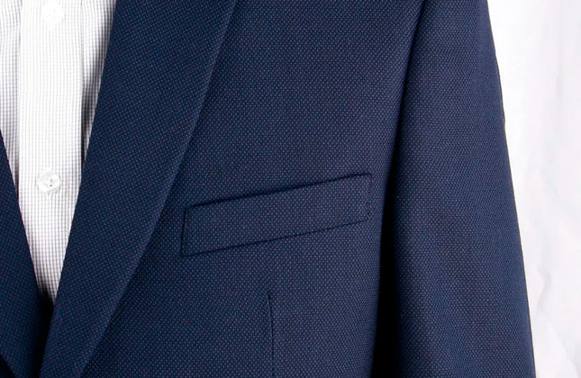 Navy Blue Nailhead Business Men Suits Custom Made Slim Fit Wool Blend