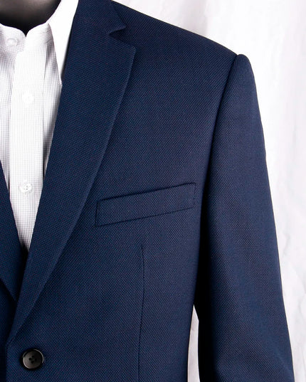 Navy Blue Nailhead Business Men Suits Custom Made Slim Fit Wool Blend