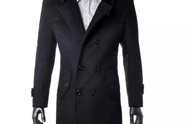 Custom Made Black Trench Coat Men Double Breasted Winter Overcoat Men Long Coat