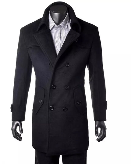 Custom Made Black Trench Coat Men Double Breasted Winter Overcoat Men Long Coat