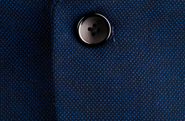 Navy Blue Nailhead Business Men Suits Custom Made Slim Fit Wool Blend