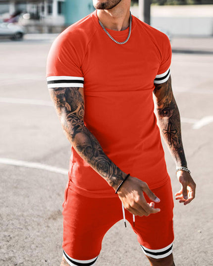 Hot Selling Short Sleeve Shirt and Shorts Set Men O - Neck Patchwork
