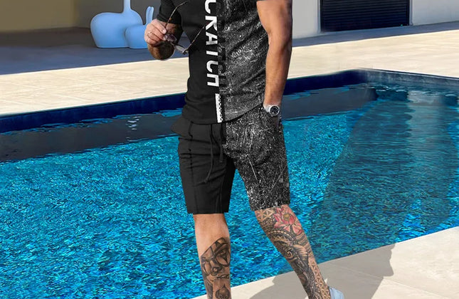 Casual Men Clothing Two Piece Set Shorts Summer T Shirt and Short Set Men