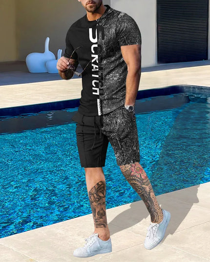 Casual Men Clothing Two Piece Set Shorts Summer T Shirt and Short Set Men