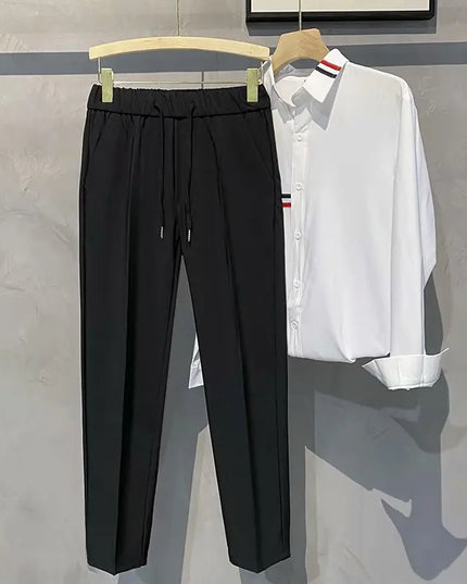 Khaki Drawstring Elastic Waist Men's Suit Pants Business Casual Fashion Drape