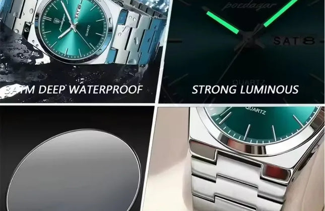 Men's 40mm Quartz Watch with Luminous Hands & Calendar