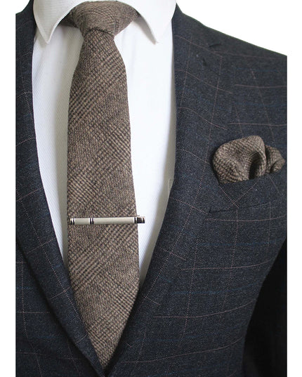 KAMBERFT Solid Color Cashmere Wool Necktie and Pocket Square Tie Clip Sets