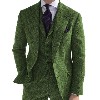 Gray Wool Tweed Winter Custom Men Suits Italian for Wedding Formal Groom