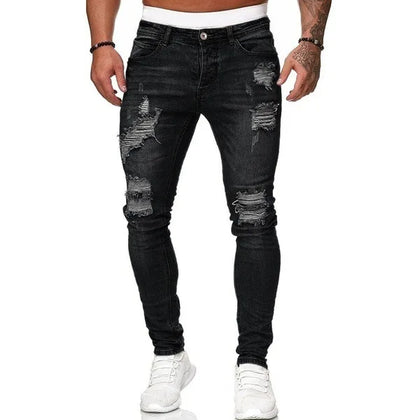 Ripped Jeans Men Skinny Slim Fit Blue Hip Hop Denim Trouser