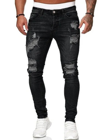 Ripped Jeans Men Skinny Slim Fit Blue Hip Hop Denim Trouser