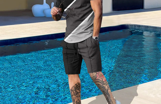 Casual Men Clothing Two Piece Set Shorts Summer T Shirt and Short Set Men