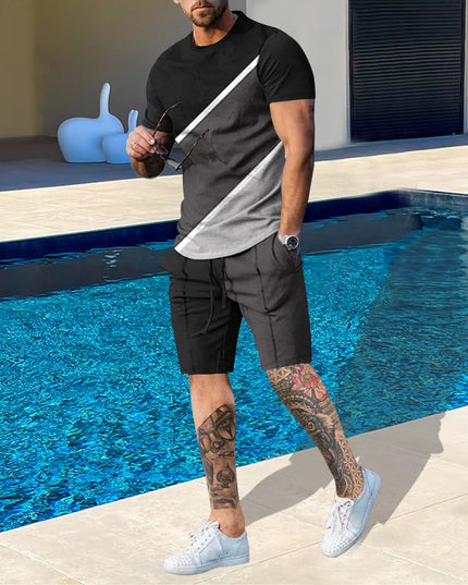 Casual Men Clothing Two Piece Set Shorts Summer T Shirt and Short Set Men