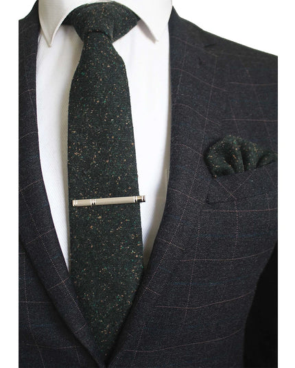KAMBERFT Solid Color Cashmere Wool Necktie and Pocket Square Tie Clip Sets