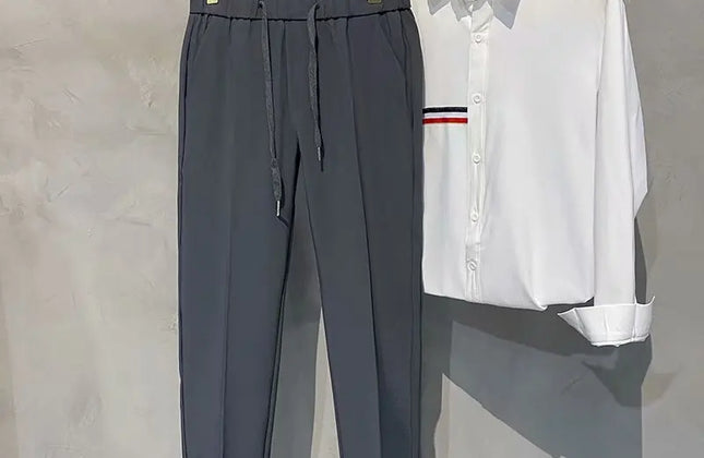 Khaki Drawstring Elastic Waist Men's Suit Pants Business Casual Fashion Drape