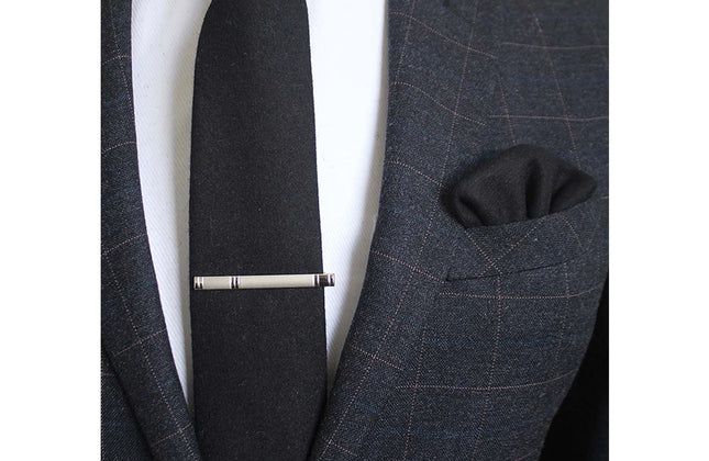 KAMBERFT Solid Color Cashmere Wool Necktie and Pocket Square Tie Clip Sets