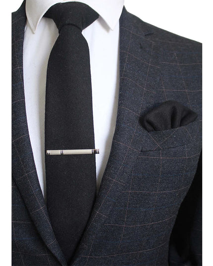 KAMBERFT Solid Color Cashmere Wool Necktie and Pocket Square Tie Clip Sets