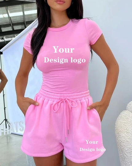 2025 Manufacturer Women Biker Shorts Set Sportswear Custom Short Sleeve Ribbed