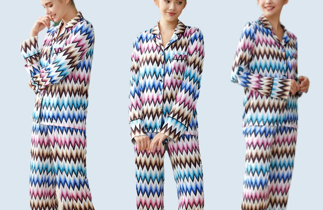 Designer Custom Color Printed Long Sleeve Silk  Pajamas Women Sleep Wear Pajamas