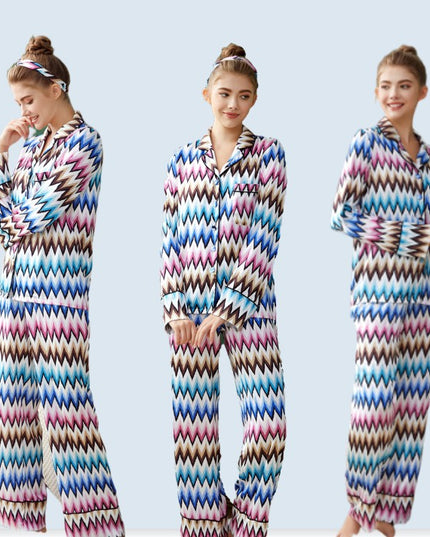 Designer Custom Color Printed Long Sleeve Silk  Pajamas Women Sleep Wear Pajamas