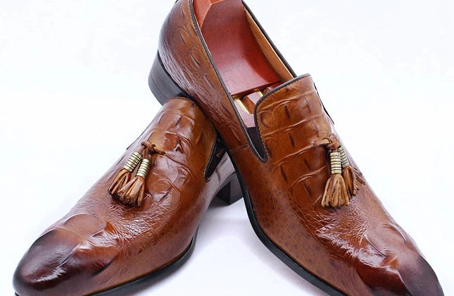 New Handmade Tassels Genuine Leather Loafers Shoes Crocodile Shoes for Wedding