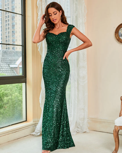 Long Maxi Dress Sequin Glitter Prom Dresses Mermaid Women Girls Party Wear