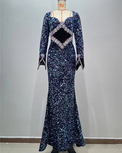 Top Quality Women Celebrity Long Party Night Club Wear Beading Runway Evening