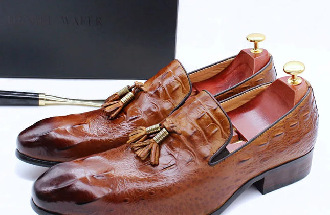 New Handmade Tassels Genuine Leather Loafers Shoes Crocodile Shoes for Wedding